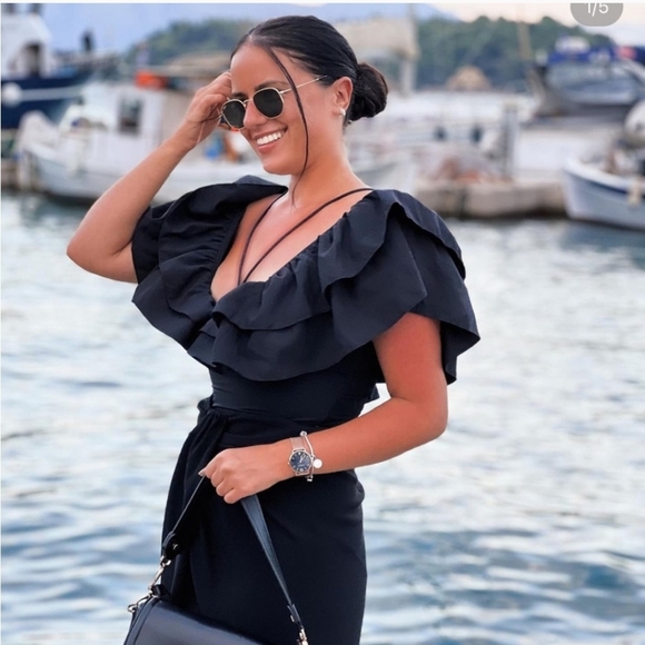 ZARA * Large Ruffle Swimsuit Top size S Black - Picture 3 of 13